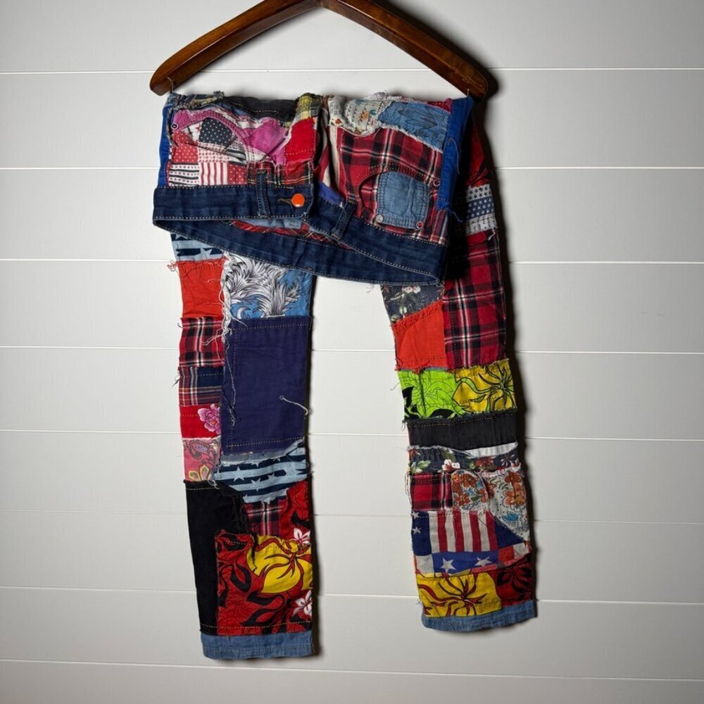 RARE BiePa Jeans 1971 Patchwork Distressed Jeans Size 32 - Picture 9 of 12